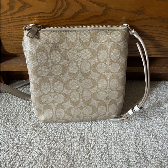 Coach Tan and White Signature Crossbody Bag - Picture 2 of 2